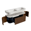 MONDIAZ THOR-DLUX 130cm meuble de salle de bains arrondi gauche + droite couleur Walnut avec 1 tiroir et 2 portes. Vasque suspendue CLOUD Double sans trou de robinet couleur Glace. SW1463593