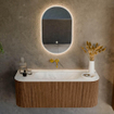 MONDIAZ KURVE-DLUX 120cm Meuble salle de bain avec module 25 G et D - couleur Walnut - 1 tiroir - 2 portes - vasque BIG SMALL centre - sans trou de robinet - couleur Opalo SW1137625