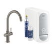 GROHE Blue home Robinet de cuisine 1 trou avec bec duo c starterkit avec wifi bluetooth eau glacée et gazeuse 3x eau glacée + 3x eau gazeuse brossé Hard graphite brossé (anthracite) SW354703