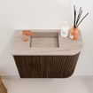 Mondiaz JOYA-DLUX 51.6cm toiletmeubel - ronding rechts kleur Walnut - Wastafel FAYE positie Links 1 kraangat kleur Saba. SW1426248