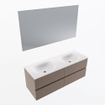 Mondiaz VICA ensemble de meuble de salle de bain - 130cm - meuble sous-vasque fumée - 4 tiroirs - lavabo lune double - sans trous de robinet - couleur talc - miroir LED - version XL 60cm de haut SW1091581