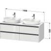 Duravit ketho 2 meuble sous lavabo avec plaque console avec 4 tiroirs pour lavabo à gauche 140x55x56.8cm avec poignées blanc anthracite mate SW772290