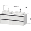 Duravit Ketho 2 meuble sous-lavabo avec plaque console avec 4 tiroirs pour vasque à gauche 140x55x56.8cm avec poignées anthracite graphite super mat SW772336