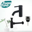 FugaFlow Eccelente Sobrado Badkamer Wastafelkraanset - lage wastafelkraan - klikwaste plug - design sifon - Mat zwart - Black Friday - SW1124166