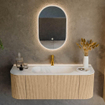 MONDIAZ KURVE 130cm Meuble salle de bain avec module 25 G et D - couleur Oak - 1 tiroir - 2 portes - vasque BIG SMALL centre - 1 trou de robinet - Talc SW1138186