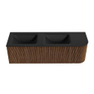 MONDIAZ KURVE 145cm Meuble salle de bain avec module 25 D - couleur Walnut - 1 tiroir - 1 porte - vasque CLOUD double / gauche - sans trous de robinet - Urban SW1138488