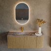 MONDIAZ KURVE-DLUX Meuble de salle de bains 115cm arrondi à droite couleur Dusk avec 1 tiroir et 1 porte. Lavabo BIG SMALL à gauche 1 trou de robinet Oza. SW1432983