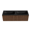 MONDIAZ KURVE 140cm Meuble salle de bain - couleur Walnut - 2 tiroirs - vasque BIG SMALL double - sans trous de robinet - Urban SW1138528