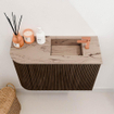 Mondiaz JOYA-DLUX 61.6cm toiletmeubel - ronding links kleur Walnut - Wastafel FAYE positie Rechts 1 kraangat kleur Arena. SW1424364