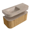 MONDIAZ THOR-DLUX 110cm badmeubel ronding links + rechts kleur Oak met 1 lade en 2 deuren. Vrijhangende wastafel CLOUD Links 1 kraangat kleur Saba. SW1462992