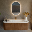 MONDIAZ KURVE 130cm Meuble salle de bain avec module 25 G et D - couleur Walnut - 1 tiroir - 2 portes - vasque BIG SMALL centre - 1 trou de robinet - Talc SW1138287