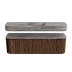 MONDIAZ THOR-DLUX 150cm badmeubel ronding links + rechts kleur Walnut met 1 lade en 2 deuren. Vrijhangende wastafel CLOUD Midden 1 kraangat kleur Oza. SW1464863