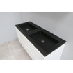 Basic Bella Meuble salle de bains avec lavabo acrylique Noir avec armoire toilette 2 portes gris 120x55x46cm sans trous de robinet Blanc brillant SW491941