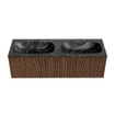 MONDIAZ KURVE-DLUX 140cm Meuble salle de bain - couleur Walnut - 2 tiroirs - vasque STOR SMALL double - sans trou de robinet - couleur Lava SW1137282