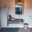 Mondiaz ALAN-DLUX Ensemble de meuble - 120cm - meuble Clay mat - 1 tiroir - Lavabo Cloud Lava suspendu - vasque Droite - 0 trous de robinet SW808469