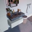 Mondiaz ALAN-DLUX Ensemble de meuble - 80cm - meuble Clay mat - 1 tiroir - Lavabo Cloud Lava suspendu - vasque Centre - 1 trou de robinet SW808671