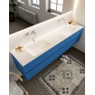 Mondiaz VICA ensemble de meuble de salle de bain - 200cm - meuble sous-vasque jeans - 4 tiroirs - lavabo cloud double - sans trou de robinet - miroir LED - version XL 60cm de haut SW1098261