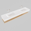 MONDIAZ ALAN 200cm - Ensemble meuble de salle de bains - tablette - chêne blanchi - lavabo suspendu - 2 vasques - 0 trous de robinet - talc SW408791