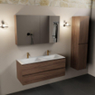Mondiaz Aivy ensemble de meuble de salle de bains - 120x45x50cm - 2 trous de robinet - 2 vasques talc Solid surface - Gauche et droite - 2 tiroirs - Avec armoire miroir - Mélamine Mocha SW892398