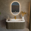 Mondiaz KURVE Ensemble de meuble de salle de bains - 100x46x40cm - 1 tiroir - 2 portes - vasque solid surface - au centre - 1 trou de robinet - Shadow SW1414207
