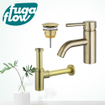 FugaFlow Eccelente Sobrado Badkamer Wastafelkraanset - lage wastafelkraan - always open plug - design sifon - PVD Geborsteld Messing SW1124155