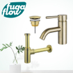 FugaFlow Eccelente Sobrado Kit mitigeur lavabo - robinet bas - bonde nonobturable - siphon design - PVD Laiton brossé SW1124155