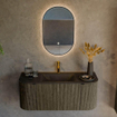 Mondiaz KURVE Ensemble de meuble de salle de bains - 110x46x40cm - 1 tiroir - 2 portes - vasque solid surface - milieu - 1 trou de robinet - Shadow SW1414175