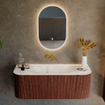 Ensemble de meuble de salle de bain Mondiaz KURVE-DLUX - 120x46x40cm - 1 tiroir - 2 portes - lavabo en solid surface - milieu - sans trou de robinet - Ruby SW1415620