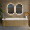 Mondiaz KURVE-DLUX Ensemble de meuble salle de bain - 170x46x40cm - 1 tiroir - 2 portes - lavabo en solid surface - milieu - sans trou de robinet - Dusk SW1416106