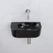 QeramiQ Fuente Ensemble de Lavabo - 40x21.5x12cm - lisse - demi-rond - céramique - ensemble de robinet en acier inoxydable brossé - bouchon de vidange - siphon abaissé - noir mat SW1233100