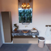 Mondiaz ALAN-DLUX Ensemble de meuble - 130cm - meuble Smoke mat - 1 tiroir - Lavabo Cloud Lava suspendu - vasque Centre - 0 trous de robinet SW808157