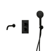 Fortifura Calvi Badkraan set - uitloop - 22cm inkortbaar - gladde slang - ronde handdouche - inbouwdeel - wandhouder - mat zwart SW1244019