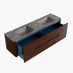 Mondiaz CIRO-DLUX Meuble de salle de bains ensemble - 170x45x50cm - Plan vasque Solid surface Oza - 2 vasques Double - sans trous pour robinets - 4 tiroirs - Ruby SW1532121