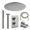 Fortifura Calvi Ensemble de douche pluie encastrable - thermostatique - bras plafond - pommeau 25cm - douchette stick - flexible lisse - Inox brossé SW1233142