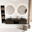 MONDIAZ BUKLA Meuble de salle de bains 160 cm avec module ouvert 40 couleur Dark Brown avec 2 tiroirs. Lavabo CLOUD double 2 trous de robinet couleur Urban. SW1382108