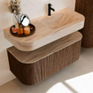 MONDIAZ THOR-DLUX 110cm badmeubel ronding links + rechts kleur Walnut met 1 lade en 2 deuren. Vrijhangende wastafel CLOUD Rechts 1 kraangat kleur Saba. SW1462988
