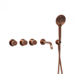 Fortifura Nebbio Ensemble combiné bain - mitigeur thermostatique - coude mural avec support de douchette - flexible de douche lisse - douchette ronde - bec verseur - cuivre brossé SW1237997