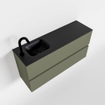 MONDIAZ ADA Meuble de toilettes - 100x30x50cm - 1 trou de robinet - 2 tiroirs - army mat - lavabo à gauche - Solid surface - Noir SW472960