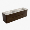 Mondiaz CIRO-DLUX Ensemble de meubles de salle de bains - 160x45x50cm - Plan vasque solid surface Frappe - 2 vasques double - sans trous de robinet - 4 tiroirs - Noyer SW1530110