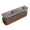 MONDIAZ THOR-DLUX 200cm badmeubel ronding links + rechts kleur Walnut met 2 lades en 2 deuren. Vrijhangende wastafel CLOUD Dubbel 2 kraangaten kleur Sombra. SW1467261
