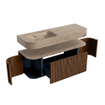 MONDIAZ THOR-DLUX 130cm meuble de salle de bains arrondi gauche + droite couleur Walnut avec 1 tiroir et 2 portes. Vasque suspendue CLOUD Gauche sans trou de robinet couleur Arena. SW1463770