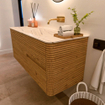 Mondiaz CIRO-DLUX Ensemble de meubles de salle de bains - 120x45x50cm - lavabo en solid surface Nata - 1 vasque à droite - sans trous de robinet - 2 tiroirs - Chêne SW1531466
