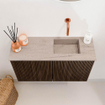 Mondiaz JOYA-DLUX 70cm toiletmeubel - kleur Walnut - Wastafel FAYE positie Rechts Zonder kraangat kleur Saba. SW1424632