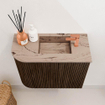 Mondiaz JOYA-DLUX 51.6cm toiletmeubel - ronding links kleur Walnut - Wastafel FAYE positie Rechts 1 kraangat kleur Arena. SW1424345