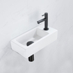 QeramiQ Fuente Ensemble lave-mains - 37.5x18.5x9cm - céramique - trou de robinet à droite - robinet de lave-mains noir mat - bonde - siphon abaissé - Blanc brillant SW1232727