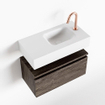 MONDIAZ ANDOR Toiletmeubel - 60x30x30cm - 1 kraangat - 1 lades - dark brown mat - wasbak rechts - Solid surface - Wit SW474297