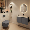 MONDIAZ TURE-DLUX 80cm toiletmeubel Dark Grey. EDEN wastafel Ostra positie rechts. Zonder kraangat. SW1104778