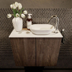 Mondiaz Fowy Meuble de toilette - 60x50x23cm - marron foncé mat - 1 trou de robinet - lavabo à droite - 2 portes - solid surface - plan Mélamine - lavabo : blanc SW761355