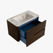 Mondiaz CIRO-DLUX Ensemble de meubles de salle de bains - 80x45x50cm - lavabo en solid surface Frappe - 1 vasque au milieu - sans trous de robinet - 2 tiroirs - Noyer SW1530112
