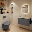 MONDIAZ TURE-DLUX Meuble WC 80 cm Dark Grey. EDEN lavabo Opalo position droite. Sans trou de robinet. SW1104279